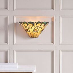 Loops Tiffany Glass Floral Design Wall Light - Matt Black Steel - Dimmable LED Lamp - thumbnail 4