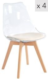 Nordlys Set of 4 Scandinavian Dining Chairs with Transparent Wood Legs in Beige - thumbnail 1