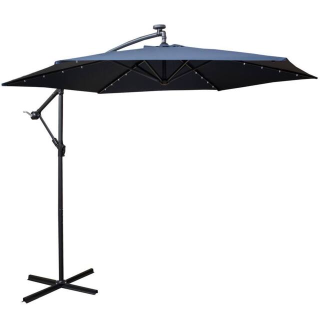 Samuel Alexander Blue Cantilever Lit Banana Garden Parasol, Crank Handle & Solar LEDs - image 1