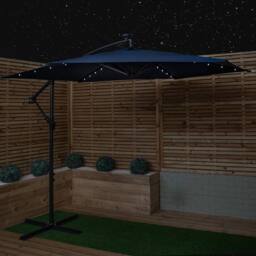 Samuel Alexander Blue Cantilever Lit Banana Garden Parasol, Crank Handle & Solar LEDs - thumbnail 3