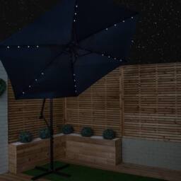 Samuel Alexander Blue Cantilever Lit Banana Garden Parasol, Crank Handle & Solar LEDs - thumbnail 7