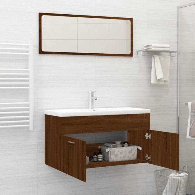 Berkfield Home Practical 2 Piece Bathroom Furniture Set Brown Oak Engineered Wood - image 1