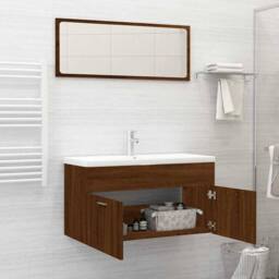 Berkfield Home Practical 2 Piece Bathroom Furniture Set Brown Oak Engineered Wood - thumbnail 1
