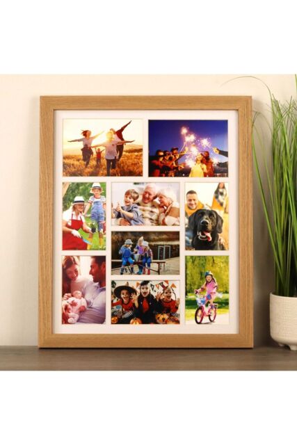 "MijMoj Design Solid Oak Nine Aperture Photo Frame - Gallery Frame for Seven 6"" x 4"" & Two 7"" x 5"" Photos in Light Oak" - image 1