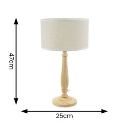 ValueLights Victoria Light Wood Candlestick Table Lamp with Linen White Trim Shade & Bulb in Natural - thumbnail 6