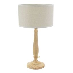 ValueLights Victoria Light Wood Candlestick Table Lamp with Linen White Trim Shade & Bulb in Natural - thumbnail 2