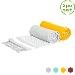 Nicola Spring 100% Cotton Bath Towel Aqua/Grey Turkish Hamman Bath Sheet - 160 x 90cm (x2) - thumbnail 1