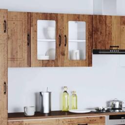 Berkfield Home Kitchen Wall Cabinet with Glass Door Kalmar Old Wood Engineered Wood in Brown - thumbnail 4