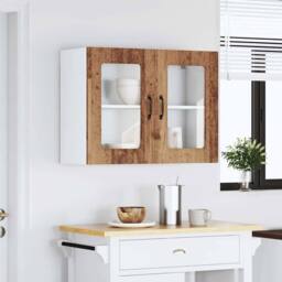 Berkfield Home Kitchen Wall Cabinet with Glass Door Kalmar Old Wood Engineered Wood in Brown - thumbnail 3