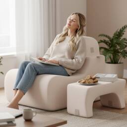 Costway Soft Floor Chair Lazy Sofa w/ Detachable Headrest Reading Chair in Beige