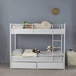 NESTLUNE High Sleeper Bunk Bed Metal Frame Slats Single Two Drawers in White - thumbnail 7