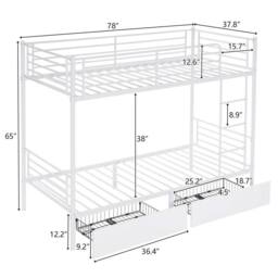 NESTLUNE High Sleeper Bunk Bed Metal Frame Slats Single Two Drawers in White - thumbnail 2