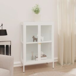 Berkfield Home Sideboard White 75x35x105 cm Steel & Glass - Size: 75 x 35 x 105 cm