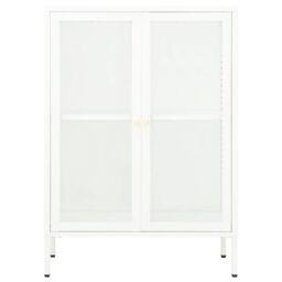 Berkfield Home Sideboard White 75x35x105 cm Steel & Glass - Size: 75 x 35 x 105 cm - thumbnail 3