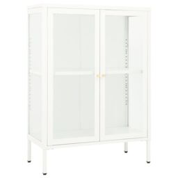 Berkfield Home Sideboard White 75x35x105 cm Steel & Glass - Size: 75 x 35 x 105 cm - thumbnail 2