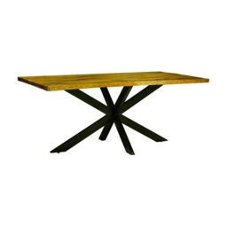 Jaipur Furniture Ltd Kerela Artificial Edge Spider Leg Dining Table - Mango Wood/Iron - L90 x W180 x H76 cm - Mango PP Saw Finish in Brown