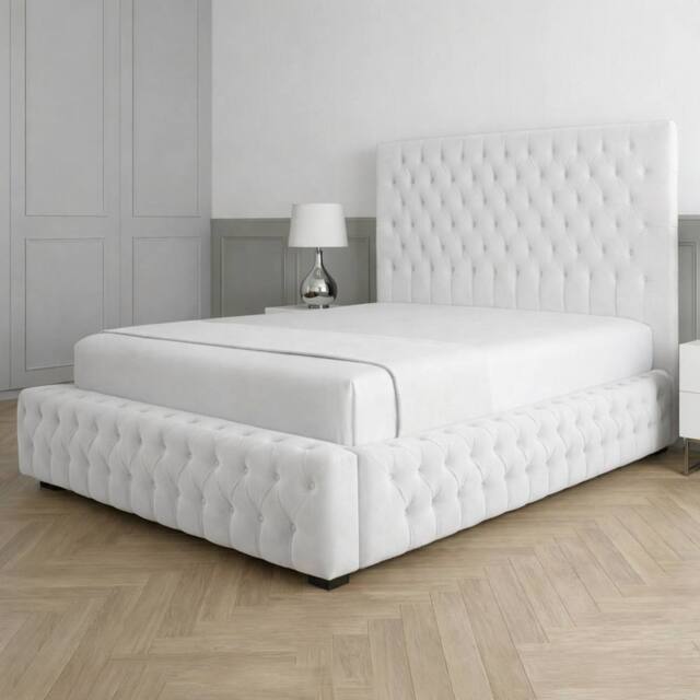 Living Comfort Bedz Countess Plush Velvet Upholstered Bed Slatted Base - 48Inch Headboard in White - Size: Double - image 1