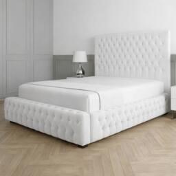 Living Comfort Bedz Countess Plush Velvet Upholstered Bed Slatted Base - 48Inch Headboard in White - Size: Double - thumbnail 1