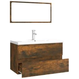 Berkfield Home Bathroom Furniture Set Smoked Oak Engineered Wood in Brown - thumbnail 4