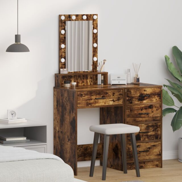 Berkfield Home Dressing Table with LED Lights¬†Smoked Oak 50x41x140 cm in Brown - Size: 50 x 41 x 140 cm - image 1