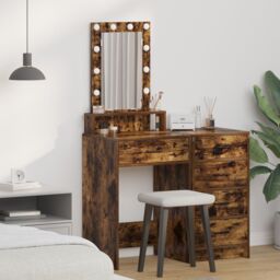 Berkfield Home Dressing Table with LED Lights¬†Smoked Oak 50x41x140 cm in Brown - Size: 50 x 41 x 140 cm - thumbnail 1