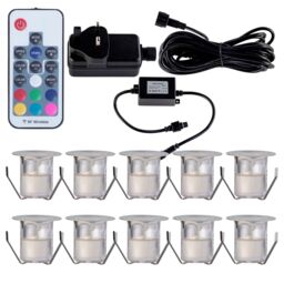 First Choice Lighting Set of 10 - 30mm Stainless Steel IP67 Colour Changing LED Decking Kit in Silver