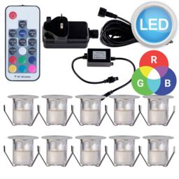 First Choice Lighting Set of 10 - 30mm Stainless Steel IP67 Colour Changing LED Decking Kit in Silver - thumbnail 9