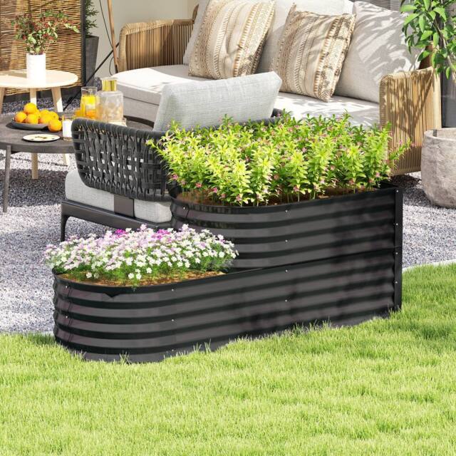 OUTSUNNY 2-Tier Metal Planter Box with Safety Edging, Dark Grey - image 1