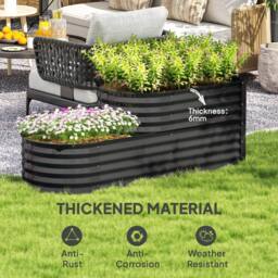 OUTSUNNY 2-Tier Metal Planter Box with Safety Edging, Dark Grey - thumbnail 5