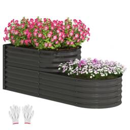 OUTSUNNY 2-Tier Metal Planter Box with Safety Edging, Dark Grey - thumbnail 2