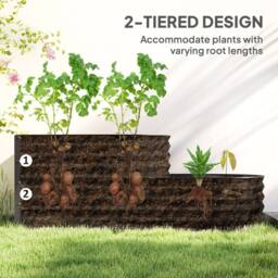 OUTSUNNY 2-Tier Metal Planter Box with Safety Edging, Dark Grey - thumbnail 4