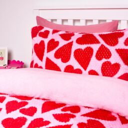 OHS Heart Waffle Sherpa Fleece Reversible Duvet Cover Bedding Set in Red - Size: Single - thumbnail 2