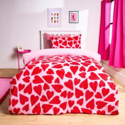 OHS Heart Waffle Sherpa Fleece Reversible Duvet Cover Bedding Set in Red - Size: Single - thumbnail 1