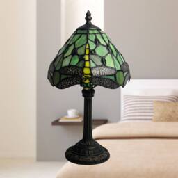 First Choice Lighting Laurel - Green Tiffany Dragonfly 36cm Table Lamp in Bronze - thumbnail 3