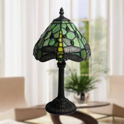 First Choice Lighting Laurel - Green Tiffany Dragonfly 36cm Table Lamp in Bronze - thumbnail 4