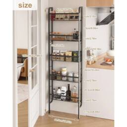 FORGEVIO Narrow Metal Storage Shelf, 5 Tier Bathroom Rack Organiser - thumbnail 4