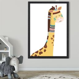 ARTZE Peeking Giraffe Tribal Animal Framed Print SIZE: A3 with Black Frame in Yellow - Size: A2 - thumbnail 2