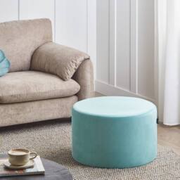 Wyld and Coco Mint Green Velvet Round Pouffe Ottoman Compact Footstool - thumbnail 1