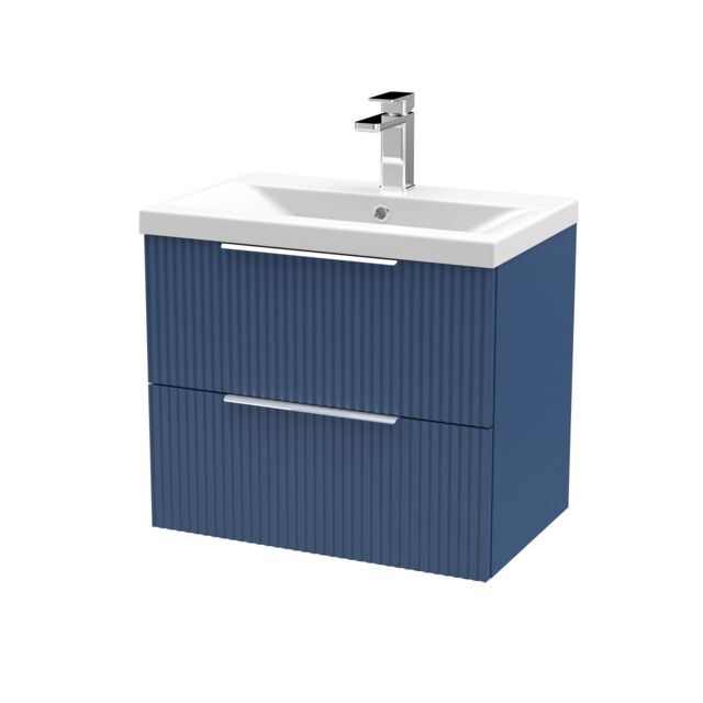Balterley Fluted Wall Hung 2 Drawer Vanity Basin Unit & Basin 600mm - Satin Blue - image 1