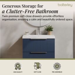 Balterley Fluted Wall Hung 2 Drawer Vanity Basin Unit & Basin 600mm - Satin Blue - thumbnail 3
