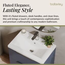 Balterley Fluted Wall Hung 2 Drawer Vanity Basin Unit & Basin 600mm - Satin Blue - thumbnail 4