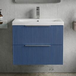 Balterley Fluted Wall Hung 2 Drawer Vanity Basin Unit & Basin 600mm - Satin Blue - thumbnail 9