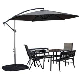 Samuel Alexander Outdoor 6 Person Glass Top Table Benches & Chairs, Banana Parasol & Base in Grey - thumbnail 1