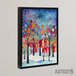"Artery8 Winter Abstract Village Folk Art Framed Canvas Wall Art Print - Size: W24"" x H32""" - thumbnail 2