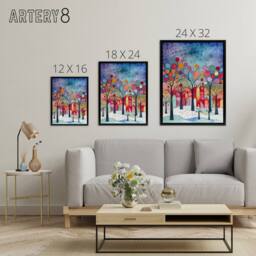 "Artery8 Winter Abstract Village Folk Art Framed Canvas Wall Art Print - Size: W24"" x H32""" - thumbnail 4