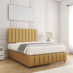 "BSSPOKE Sierra Divan Bed Plush Velvet 24"" Headboard & No Drawers No Mattress in Mustard - Size: Small Double" - thumbnail 3
