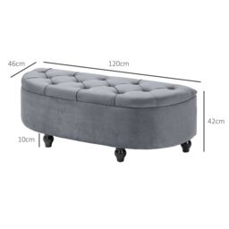 HOMCOM Semi-Circle Bed End Bench Ottoman with Storage Tufted Upholstered Accent Seat Footrest Stool with Rubberwood Legs for Bedroom & Entryway - thumbnail 3