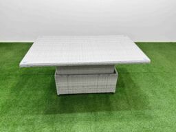 Fimous 6 PCs Rising Dining Table Set Rattan Furniture Set with 3 Seater Sofa in Light Grey - thumbnail 3