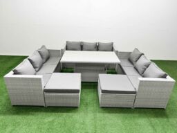 Fimous 6 PCs Rising Dining Table Set Rattan Furniture Set with 3 Seater Sofa in Light Grey - thumbnail 2