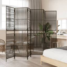 Berkfield Home Room Divider 6 Panels Brown Poly Rattan